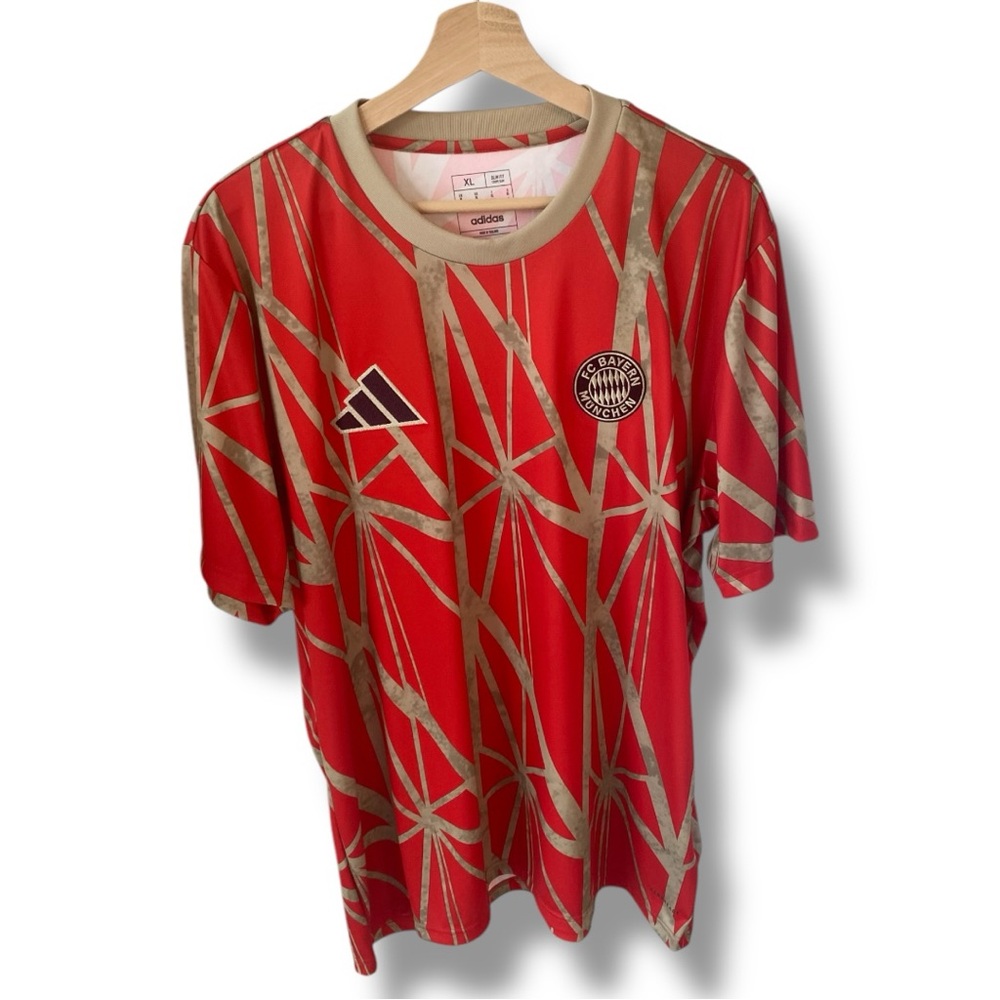 Adidas Bayern Munich Red and Gold Graphic Pre-game Jersey. Size XL.